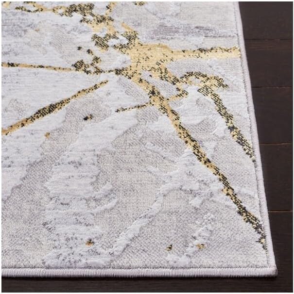 SAFAVIEH Amelia Collection Area Rug - 10' Square, Grey & Gold, Modern Abstract Design, Non-Shedding & Easy Care, Ideal for High Traffic Areas in Living Room, Bedroom (ALA293G)