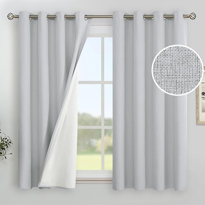 YoungsTex Light Grey Linen Blackout Curtains 45 Inch Length by YoungsTex