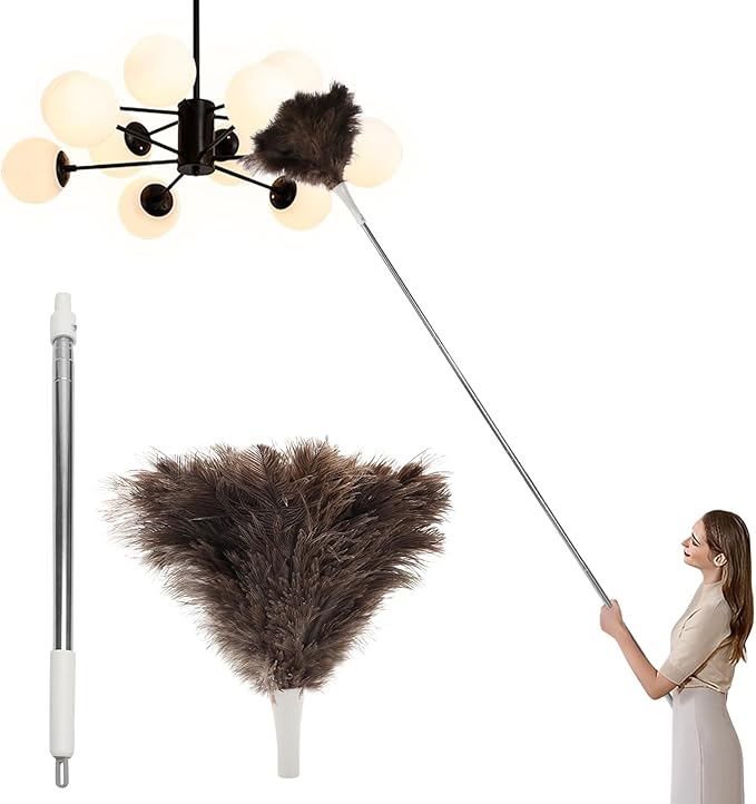 Ostrich Feather Duster Pole 28 to 72 Inch, Extendable Feather Duster Used by DOVORSY