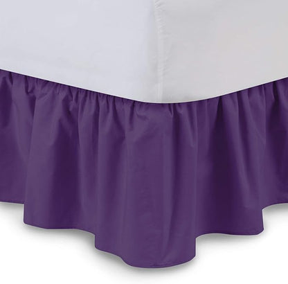 Ruffled Bed Skirt (Cal King, Purple) 18 Inch Drop Dust Ruffle with Platform, 100% Cotton 600 Thread Count Fabric, Gathered Styling, Available in All Bed Sizes and 23 Colors - Bedskirt