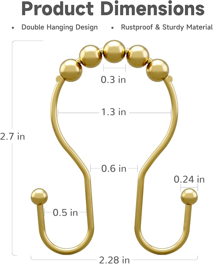 Gold Shower Curtain Hooks, Shower Curtain Hook Shower Curtain Rings Rust Proof - Image 6