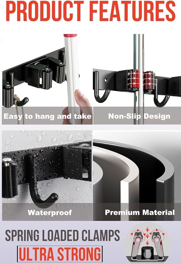 2 Pack Mop and Broom Holder Wall Mount, Upgraded Broom Hanger Wall Mount - Image 3
