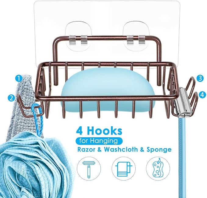 Nieifi Shower Caddy Shelf with Hooks Storage Rack Organizer Adhesive Stainless - Image 2