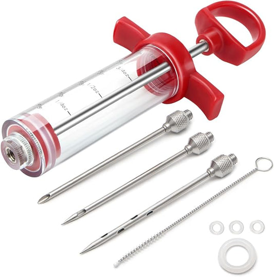 Meat Injector, 1-oz Plastic BBQ Marinade Injector Kit, Turkey Injector Syringe by Addmoreflavorslesstimemarinating