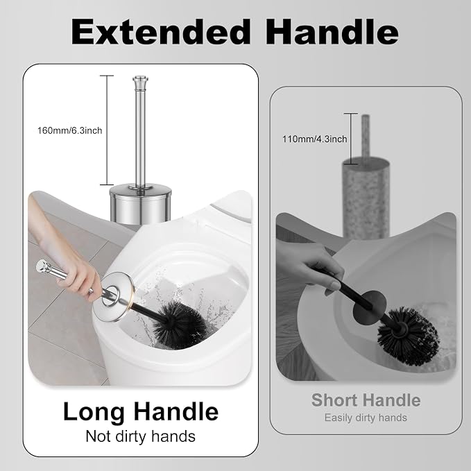 Silver Toilet Brush and Holder，Long Handled Gold Toilet Brush - Image 5
