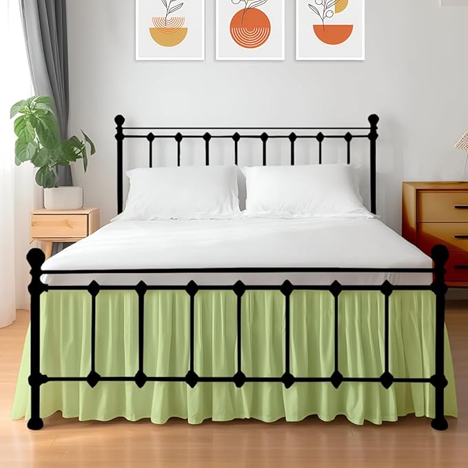 Shreem Linen Ruffled Bed Skirt with Split Corners, Gathered Style, 100% Microfiber, 30-Inch Drop, Dust Ruffle Bedskirt with Platform, Cal-King, Sage
