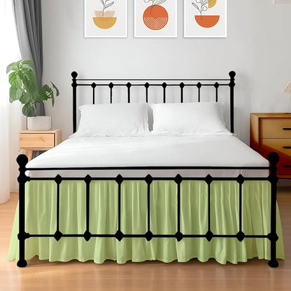 Shreem Linen Ruffled Bed Skirt with Split Corners, Gathered Style, 100% Microfiber, 30-Inch Drop, Dust Ruffle Bedskirt with Platform, Cal-King, Sage