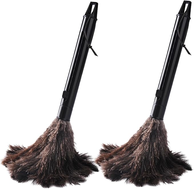 2pcs Ostrich Feather Duster for Cleaning, 9.8-16 inch Fluffy Natural by homfanseec