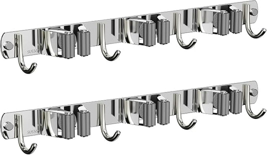 2 Pack Mop and Broom Holder Wall Mount, Non-slip Broom Hanger, Heavy Duty Mop by CUXIXA