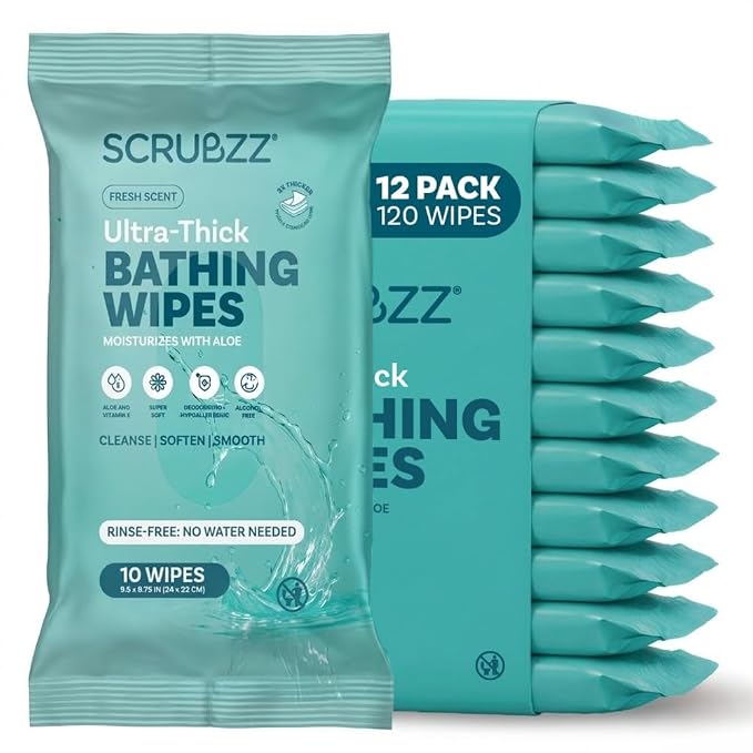 Extra Large Bath Wipes for Adults No Rinse by Scrubzz