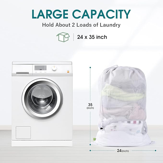 OTraki 2 Pcs Large Mesh Laundry Bags, 24X36 Inch Heavy Duty Drawstring Laundry - Image 2