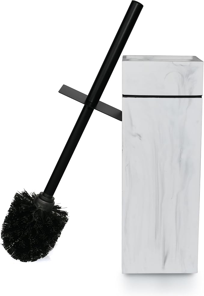 Black Line Design Resin Toilet Bowl Holder and Brush Set, Stylish Bathroom by IndecorHome