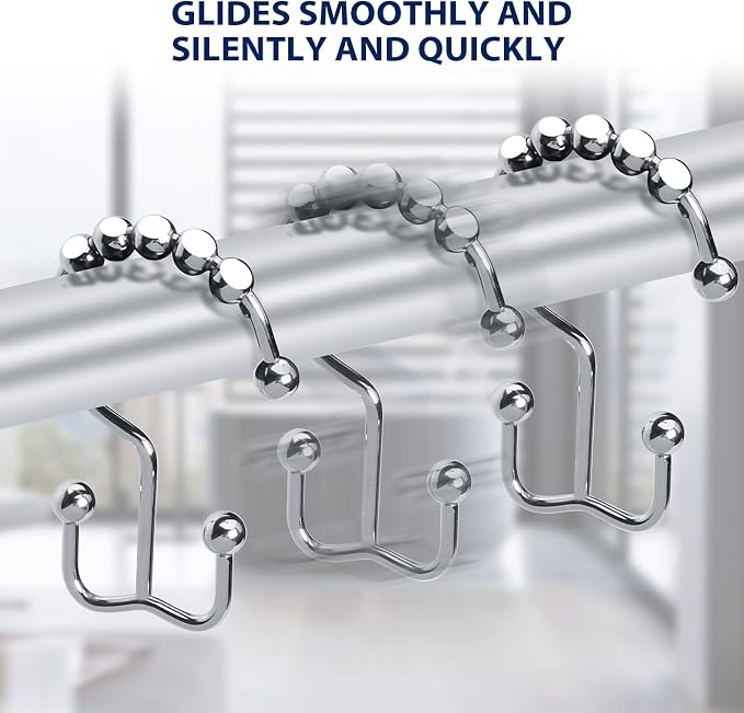 Shower Curtain Hooks, Sturdy Stainless Steel Double Sided Shower Hooks Rings - Image 5