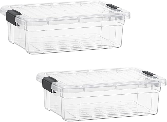 Superio Storage Bins with Lids- 2 Pack, 4.5 Qt Clear Boxes by Superio