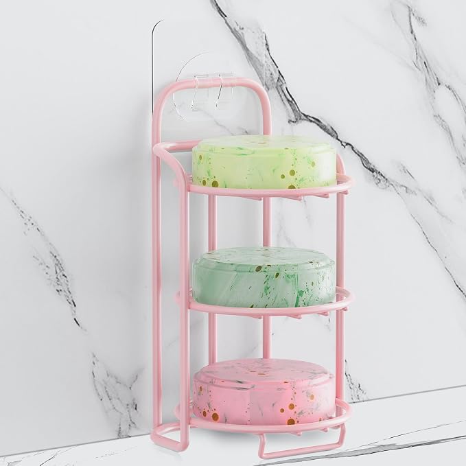 Pink 3-Tier Shower Soap Shampoo Bar Holder, Self Adhesive & Freestanding by Unknown