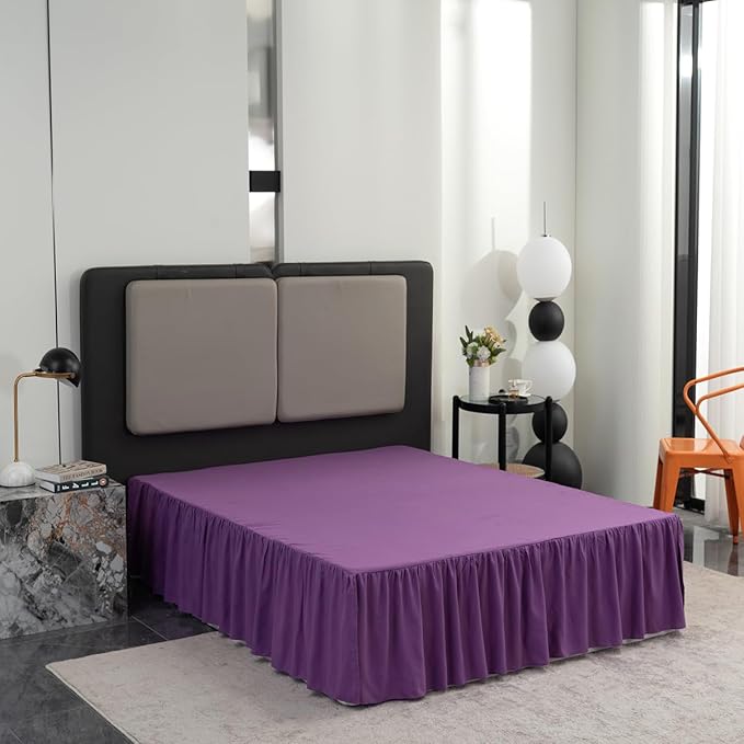 Bed Skirt King Size Ruffled Bed Skirt with Split Corners, King Bed Skirt 14 Inch Drop, King Size Bed Skirt Grape for Ruffled Bed Skirt with Split Corners, Bed Skirt King Size