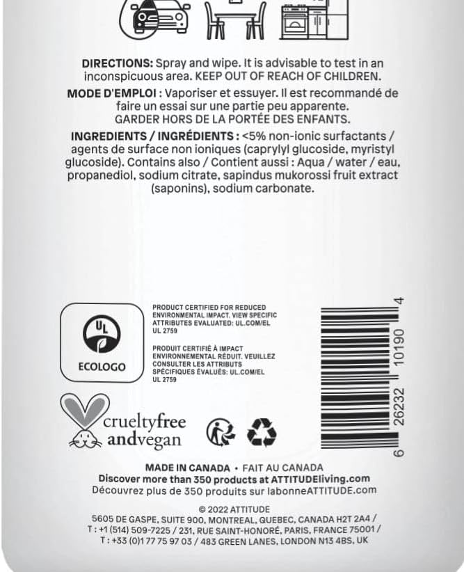ATTITUDE All Purpose Cleaner Spray, EWG Verified, Made - Image 8