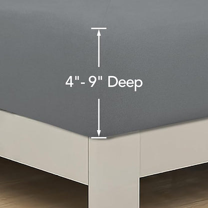 PureFit Stretchy Box Spring Cover King - Elastic Fitted Box Spring Wrap Around 4 Sides, Wrinkle & Fading Resistant Fits King and C-King Size Beds, Gray