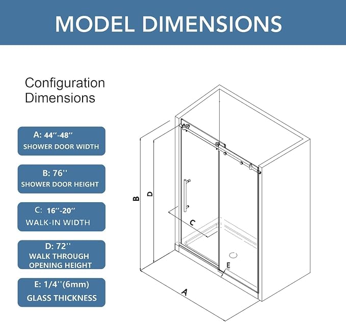 KPUY Frameless Shower Door, 43-48" W x 76" H Sliding Glass Shower Door - Image 5