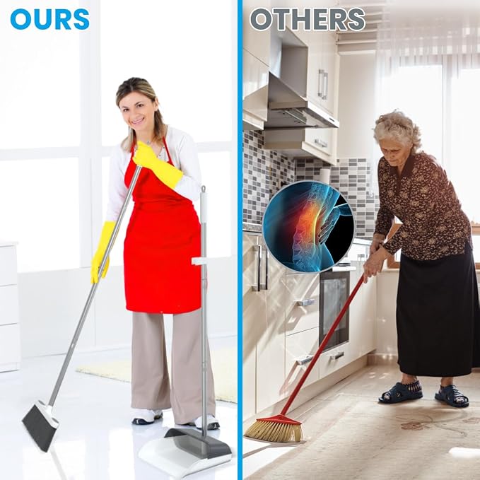 Stand Up Dustpan and Broom Set 50” Long Handle Broom - Image 4