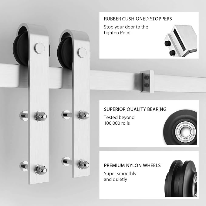SMARTSTANDARD 8 Feet Brushed Nickel Barn Hardware Kit-Heavy Duty Sliding - Image 5