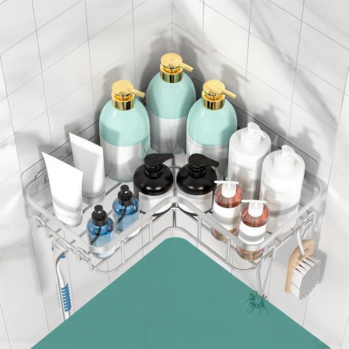Moforoco Corner Shower Caddy Shelf Organizer Rack, Self Adhesive Black Bathroom - Image 6
