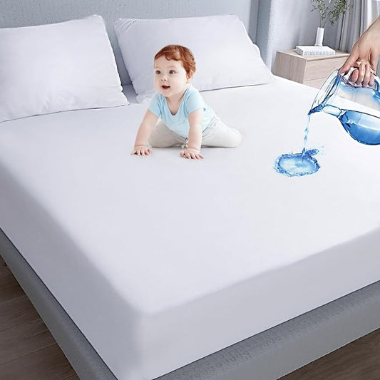 Moonsea Waterproof Mattress Protector,Mattress Cover Protector, Smooth Top Mattress Protector for Kids, Breathable Skin Friendly and Noiseless Fitted Sheet,Cal King Size,Polyester