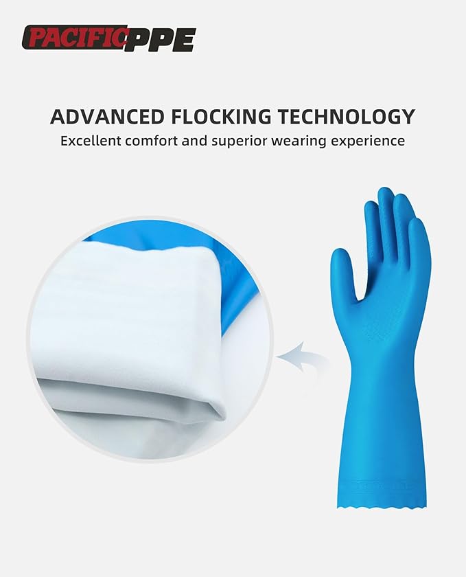 PACIFIC PPE 4 Pairs Reusable Dishwashing Cleaning Gloves, Cotton Liner - Image 2