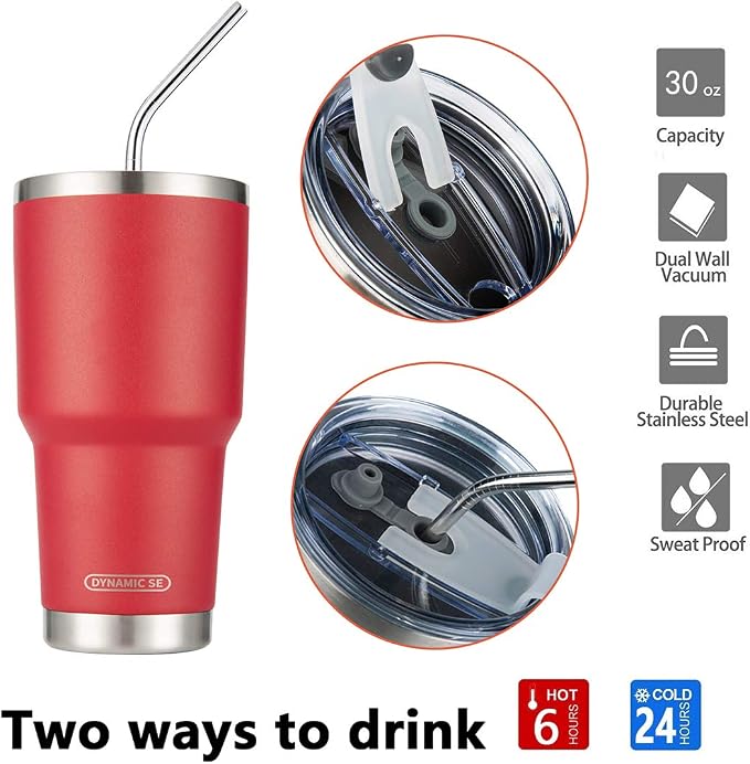 D·S 30oz Red Tumbler Stainless Steel Double Wall Vacuum Insulated Mug - Image 3