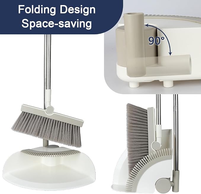 Triangular Indoor Broom and Dustpan Comb Set, 180° Rotating, Soft Bristle Long - Image 3