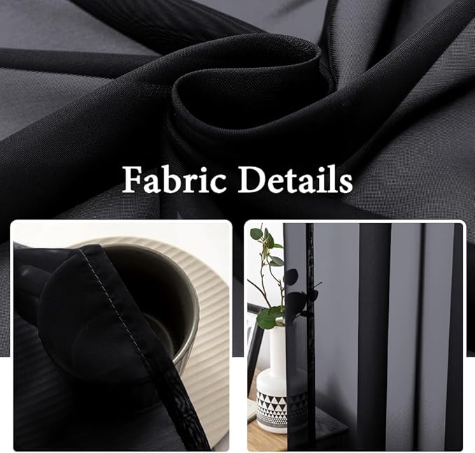 MIULEE 2 Panels Solid Color Sheer Window Curtains Elegant Halloween Window Voile Panels/Drapes/Treatment for Bedroom Living Room (54X108 Inches Black)