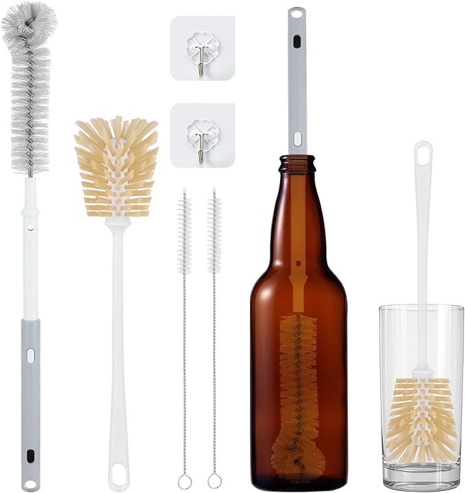 Bottle Brush Set – Adjustable Long Handle Narrow Bottle Cleaner, Fixed Handle by Unknown