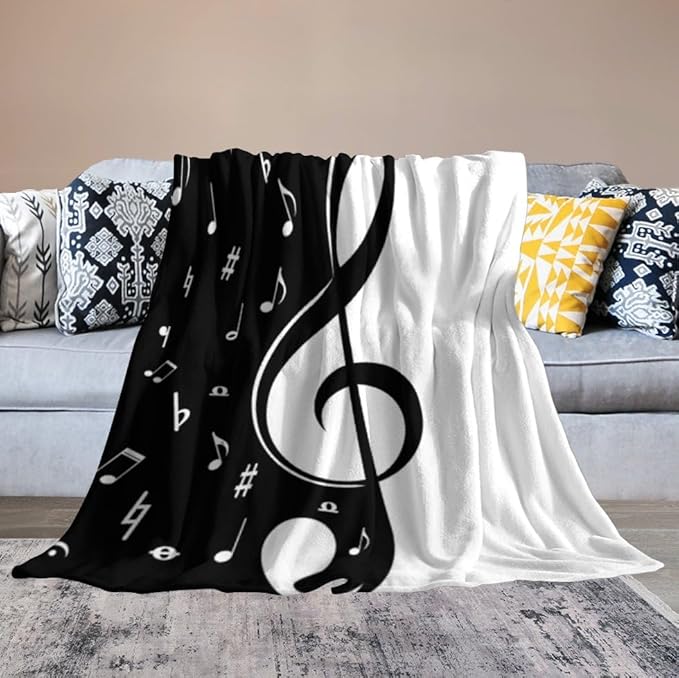 Music Blanket Abstract Funny Black White Music Note Art Printed Soft Cozy Lightweight Throw Blanket for Kids Girls Boys Women Bedroom Living Room Dorm Chair Sofa Travel 60x80in