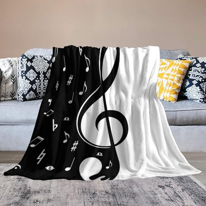Music Blanket Abstract Funny Black White Music Note Art Printed Soft Cozy Lightweight Throw Blanket for Kids Girls Boys Women Bedroom Living Room Dorm Chair Sofa Travel 60x80in