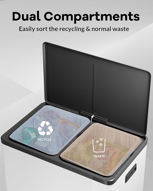 Garvee Dual Trash Can for Recycling and Trash, 2 x 30 L Stainless Steel Kitchen - Image 3