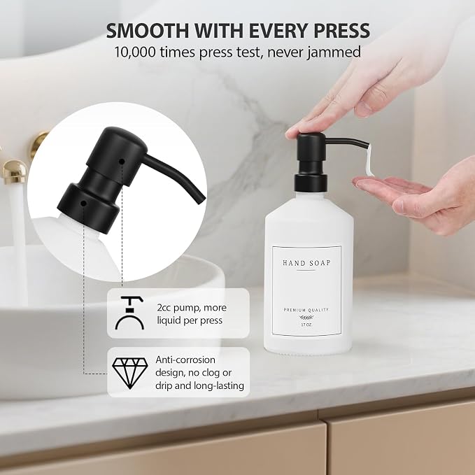 White Glass Kitchen Soap Dispenser Set, 17 OZ Hand and Dish Soap Dispenser Set - Image 3