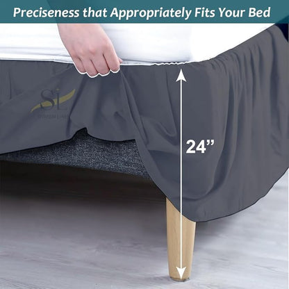 Shreem Linen Ruffled Bed Skirt with Split Corners, Gathered Style, 100% Microfiber, 24-Inch Drop, Dust Ruffle Bedskirt with Platform, Olympic Queen, Dark Grey