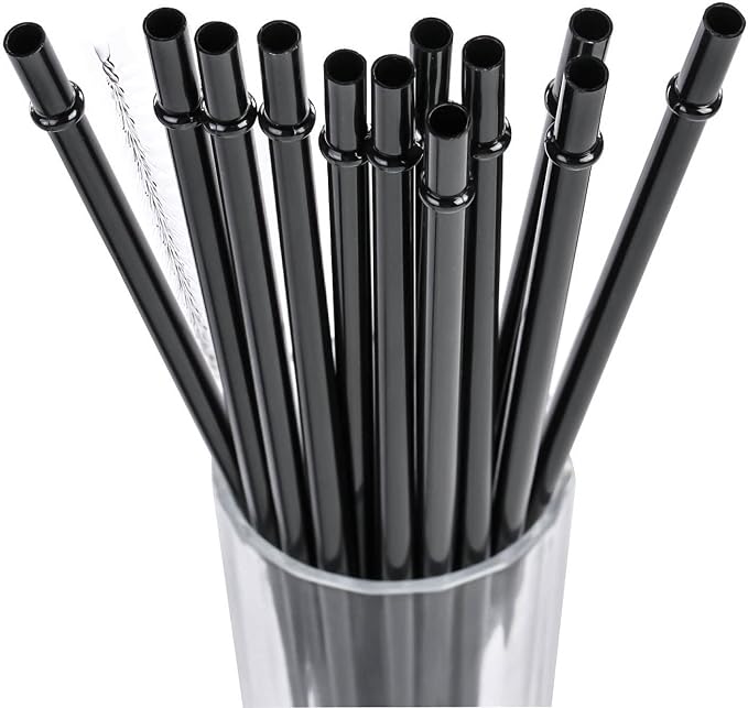 DAKOUFISH 11 Inch Long Black Reusable Plastic Replacement Drinking Straws by Dakoufish