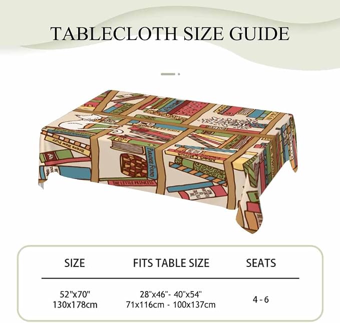 Books on Bookshelf Rectangular Tablecloth Cute Sleeping Cat Kitten in Library - Image 4