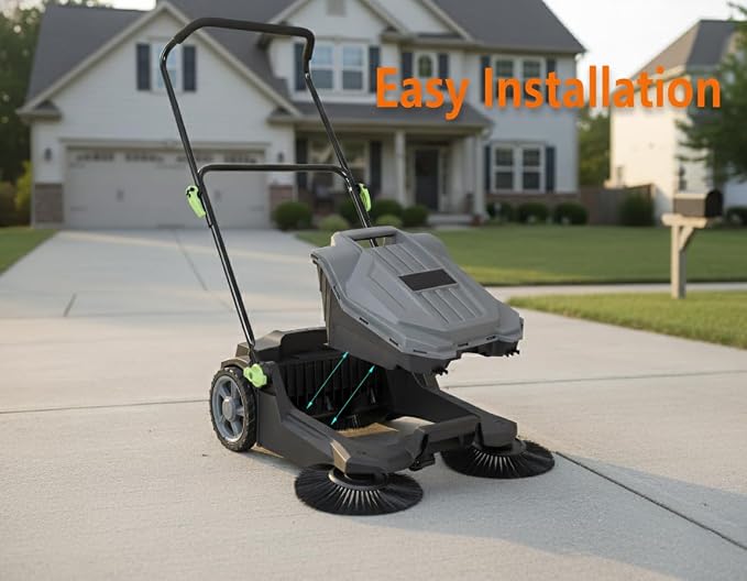 Walk-Behind Hand Push Floor Sweeper, 25.6" Sweeping Width Manual Non-Electric - Image 6
