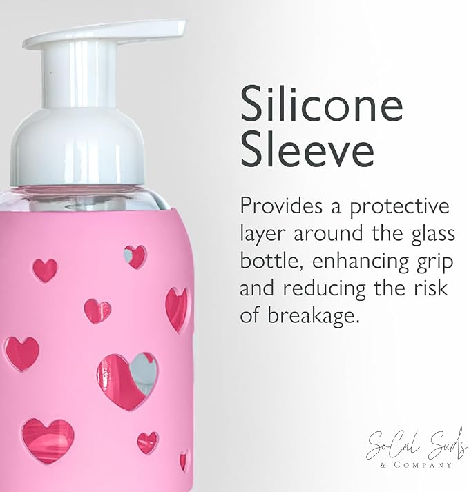 SoCal Suds & Company Glass Foaming Hand Soap Dispenser, Heart Silicone Sleeve - Image 5