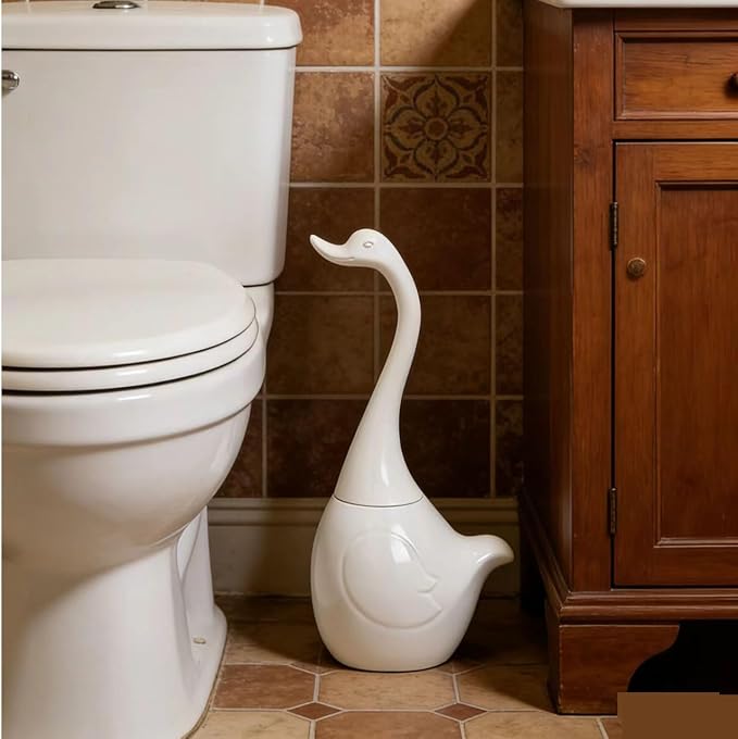 Swan Toilet Brush and Ceramic Holder Set, Cute Bathroom Decor, Non-Scratch - Image 7