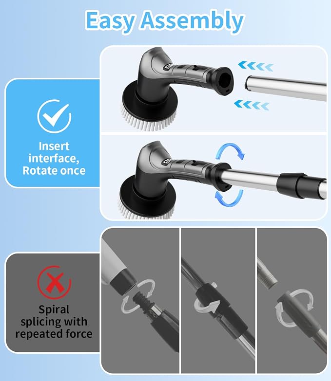 Electric Spin Scrubber with 3 Speed, Adjustable Extension Handle, 8 Brush Heads - Image 7