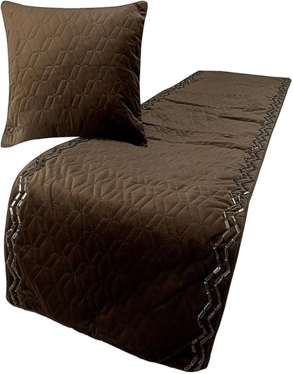 The HomeCentric King Queen Twin Brown Designer King 90"x18" Bed Runner Without Pillow Cover, Quilted & Crystals Bed Scarf on Velvet Fabric - Brown Diamond Symphony