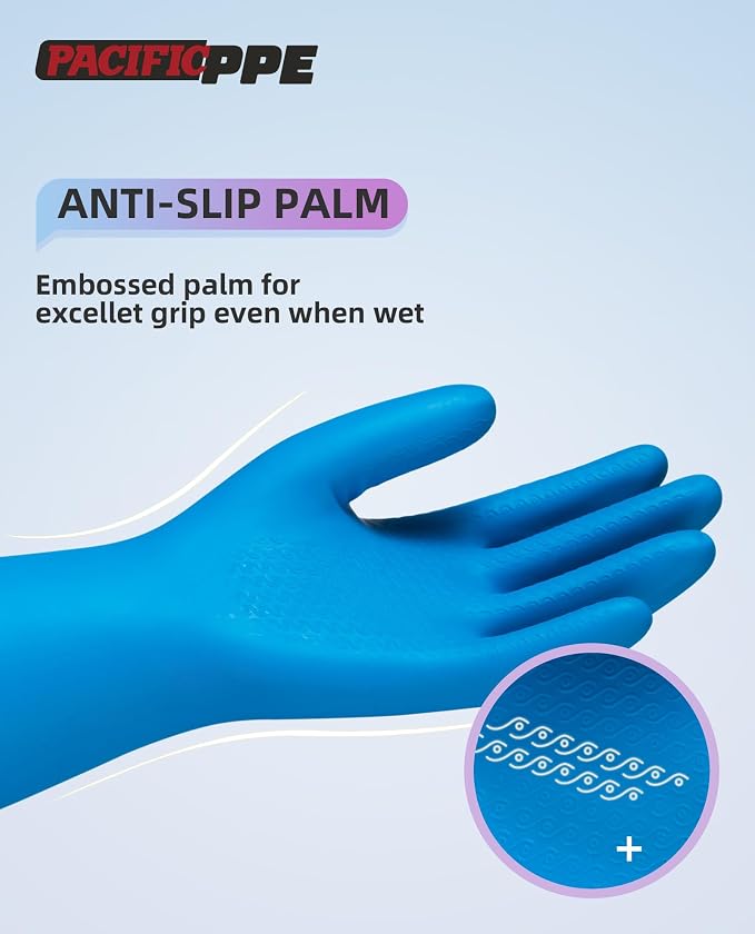 PACIFIC PPE 2 Pairs Reusable Dishwashing Cleaning Gloves, Cotton Liner - Image 4