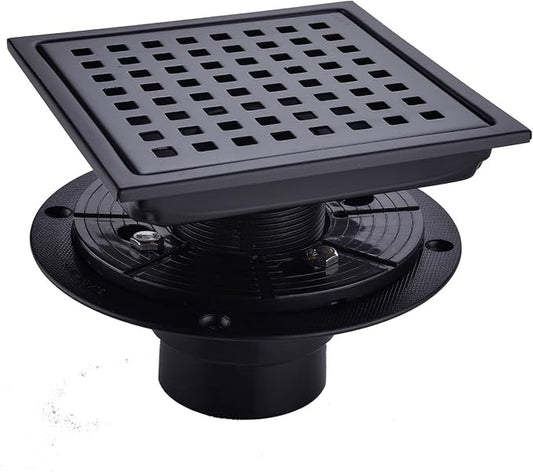 RANDOM Square Shower Drain 6 Inch Matte Black Stainless Steel Shower Floor by RANDOM