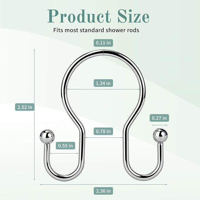 Goowin Shower Curtain Hooks, Stainless Steel Shower Curtain Hangers, Metal - Image 5