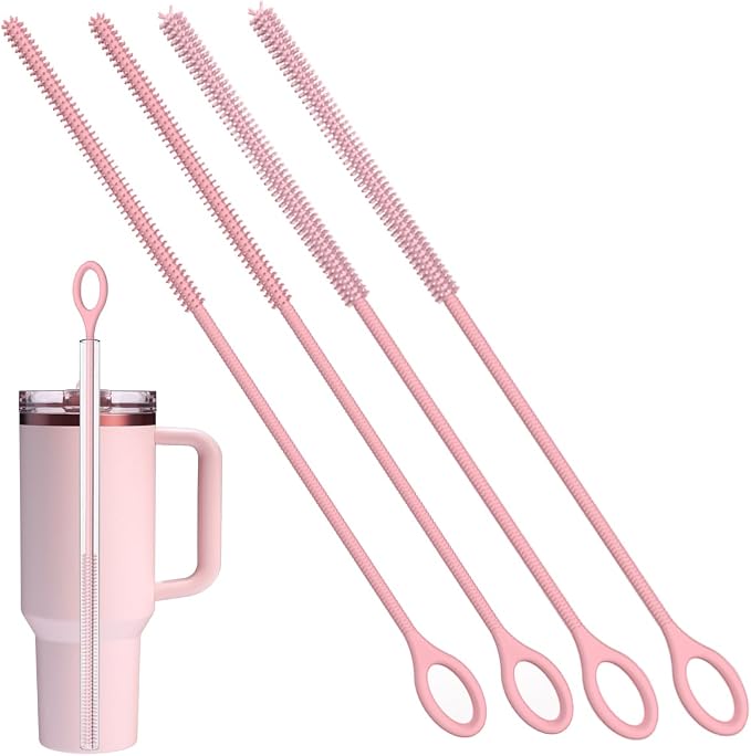4PCS Silicone Straw Cleaner Brush, Reusable Straw Brush Extra Long by RUNZI
