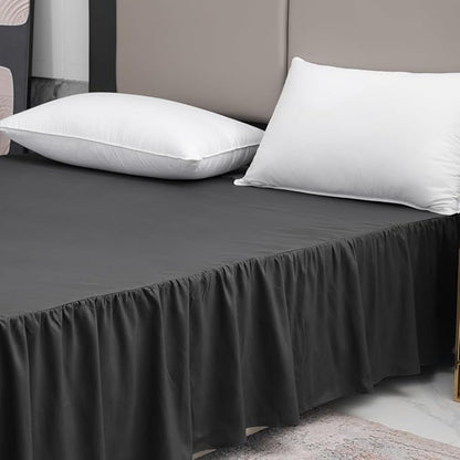 Black Bed Skirt Queen Size Ruffled Bed Skirt with Split Corners, Queen Bed Skirt 18 Inch Drop, TSUTOMI Queen Size Bed Skirt Black for Ruffled Bed Skirt with Split Corners, Bed Skirt Queen Size