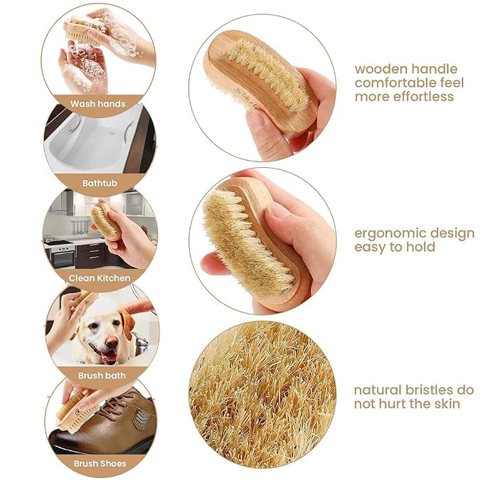 Two-side Wooden Nails Brushes for Fingers, Natural Wood and Bristle Cleaning - Image 4